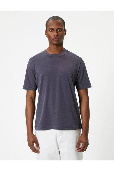 Koton Yıkamalı Tişört Bisiklet Yaka Kısa Kollu Pamuklu