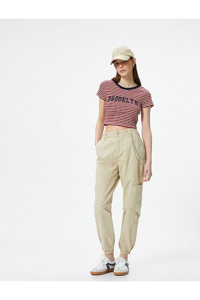 Koton Cargo Jogger Pants Chain Detailed High Waist Cotton