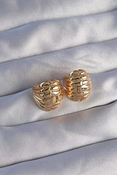 Generic Brand Brass Gold Color Serrated Minimal Curved Design Earrings