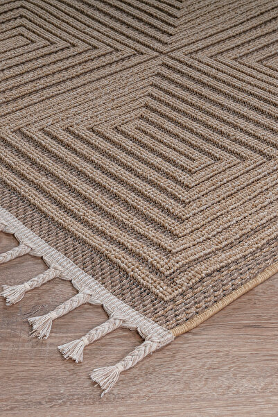 SANRUGS Home & Living Bukleli Modern İskandinav Bej Krem Makine Halısı Yolluk...