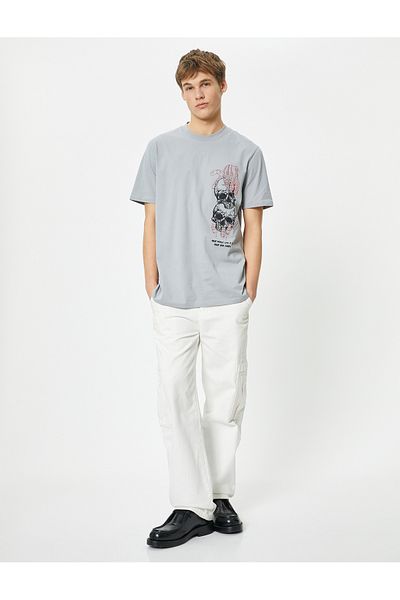 Koton Μπλουζάκι με κοντό μανίκι Skull Printed - Slogan Crew Neck