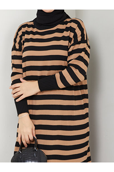 MODAMÜNASİP Υπέροχο ριγέ πλεκτό φόρεμα