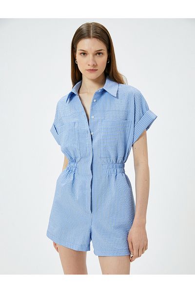 Koton Kurzärmliger Shorts-Overall – Knopftasche, Hemdkragen