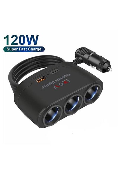 Choice 3 in 1 Dual USB Socket 120W Car Cigarette Lighter Splitter 12V 24V Fast Charger Plug Phone Power ...