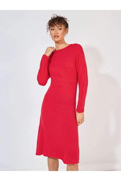 Styli Plain Knit Sweater Knee Length Dress