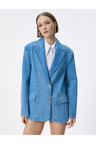 Koton Τζιν Μπλέιζερ Μπουφάν με διπλό στήθος Λεπτομερής άνετη εφαρμογή