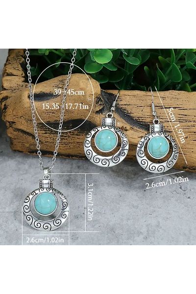 Store Retro Metal Working Blue Stone Vintage Necklace Earring Set