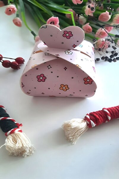 Emtory Home 25 Adet Pembe Çiçekli Model Kalpli Şeker Kutusu -Lokum Kutusu - B...