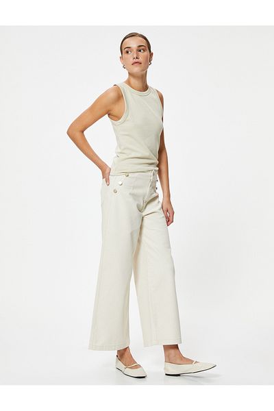 Koton High Waist Geknöpfte Crop Jeans Mit Weitem Bein - Bianca Wide Leg Jeans
