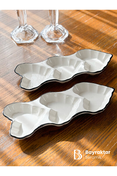 Bayraktar Seramik Siyah Çizgili 3'lü Kalp Çerezlik 31x11,5x3 cm