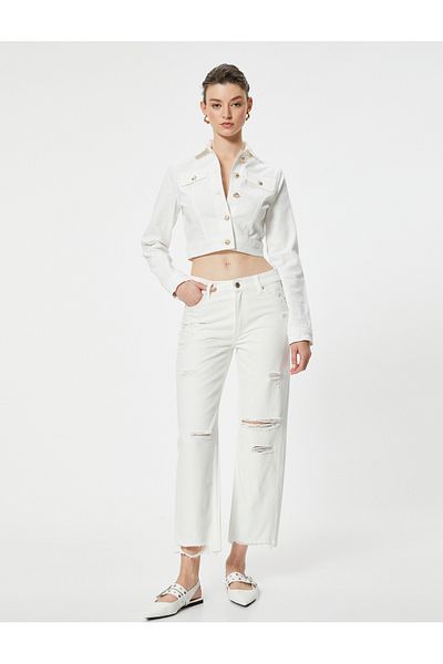 Koton Eve Straight Jeans - Zerrissene Jeans, gerades Bein und Tasche