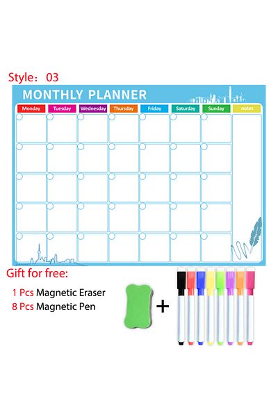 Choice JHB03-8Pen1Eraser Magnetic Weekly Monthly Planner Calendar Table Dry Erase Whiteboard Fridge Sticker