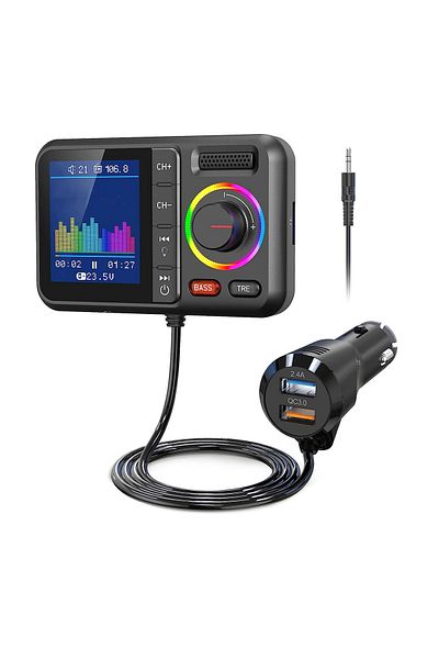 Choice Black Wireless Fm Transmitter With Big Color Screen 2.4a Qc3.0 Dual Usb Fast Charging Hands-free Cal