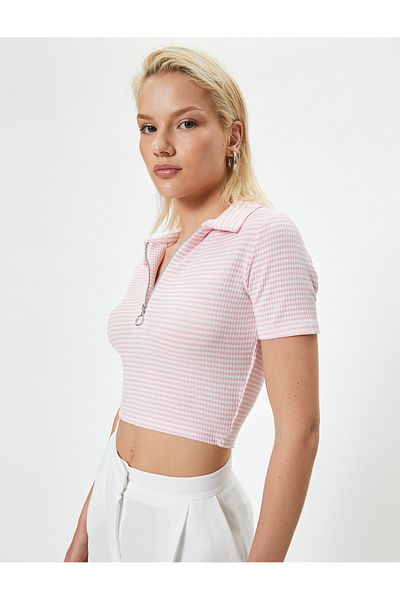 Koton Half Zip Short Sleeve Polo Collar T-Shirt