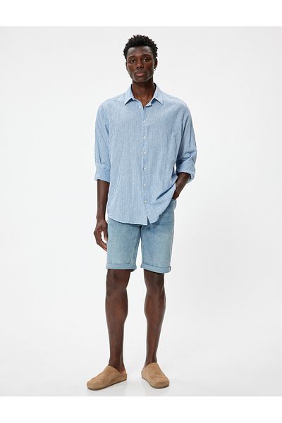 Koton Bavlněné Slim Fit bermudské džínové šortky - detail do kapsy