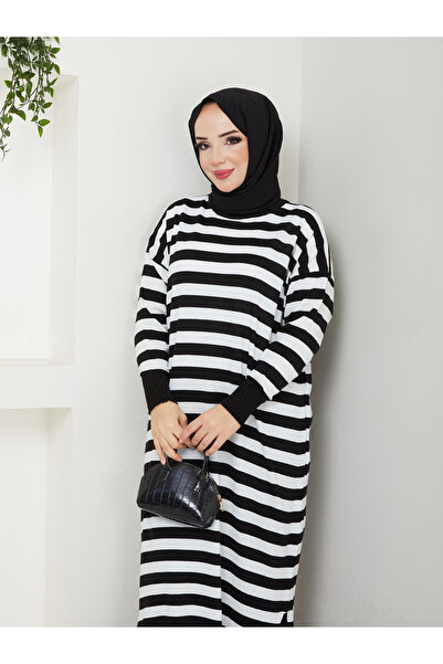 MODAMÜNASİP Υπέροχο ριγέ πλεκτό φόρεμα