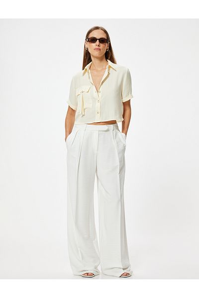 Koton Modal Fabric - Short Sleeve Crop Shirt with Cargo Pocket and Loose Fit