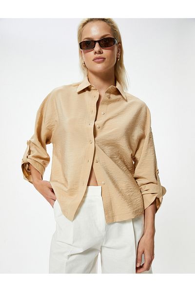 Koton Long Sleeve Satin Shirt - Textured Viscous Fabric