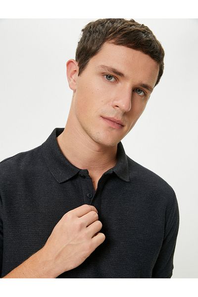Koton Tenké pletené tričko Slim Fit Polo s výstřihem – krátký rukáv a knoflík