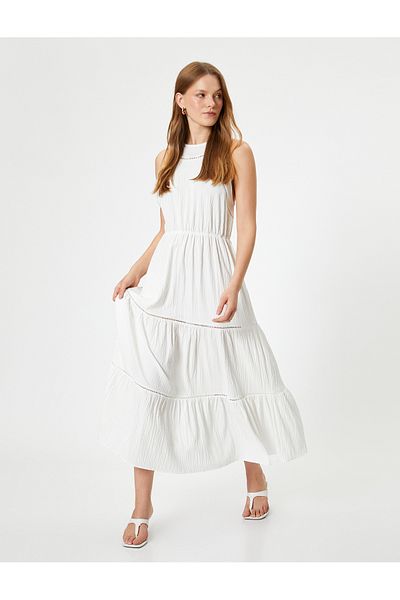 Koton Strukturiertes, langes Neckholder-Lagenkleid