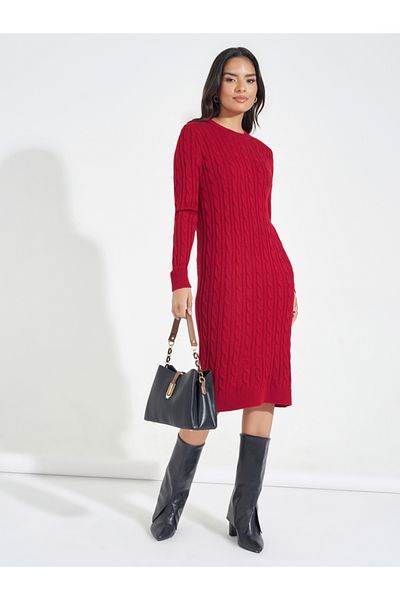 Styli Cable Knit Sweater Knee Length Dress