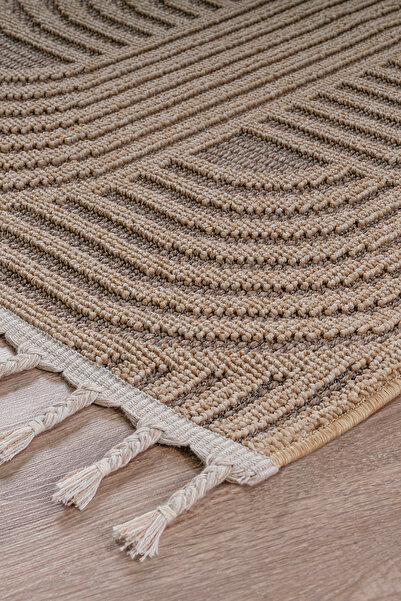 SANRUGS Home & Living Bukleli Modern İskandinav Bej Krem Makine Halısı Yolluk...