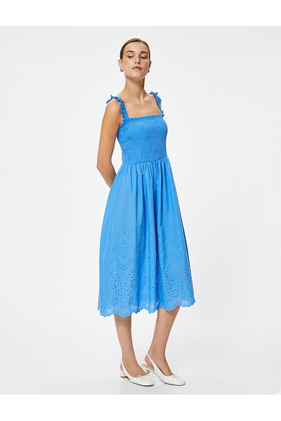 Koton Βαμβακερό Φόρεμα Midi Strap - Frilly Elastic