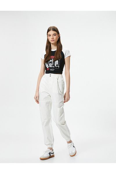 Koton Cargo Jogger Pants Chain Detailed High Waist Cotton