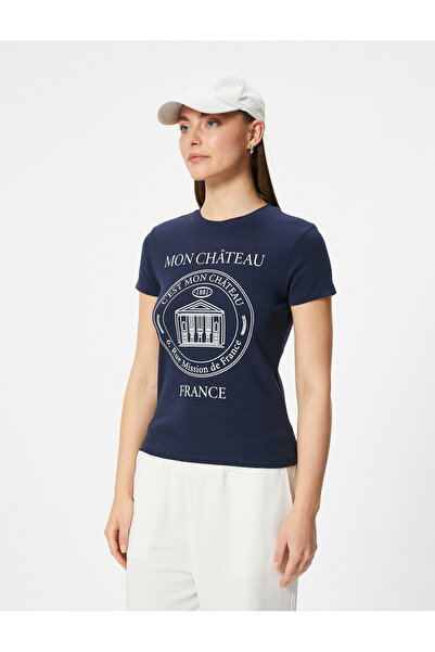 Koton Pamut rövid ujjú, nyakú, nyomott póló