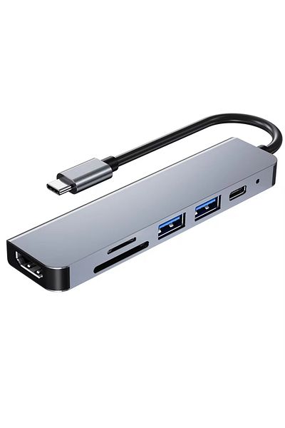 Choice موزع USB 6 في 1 باللون الرمادي من النوع C موزع USB C إلى USB 3.0 متوافق مع HDTV لأجهزة Macbook Pro وأجهزة Nintendo
