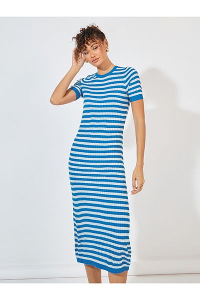 Styli Striped Knit Sweater Midi Dress