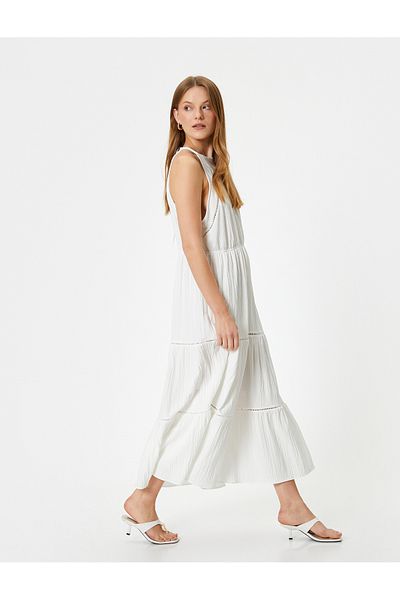 Koton Strukturiertes, langes Neckholder-Lagenkleid