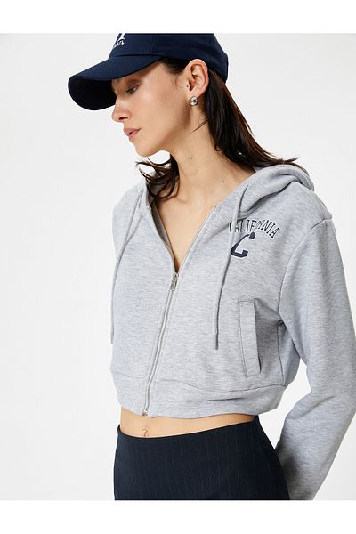 Koton Crop Cardigan Zippered Hooded Pocket