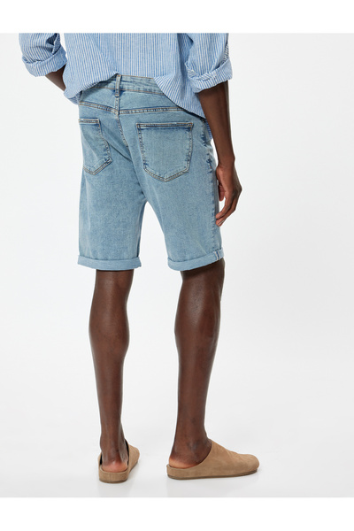Koton Cotton Slim Fit Bermuda Jeans Shorts - Zseb részletes