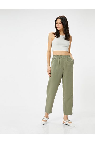 Koton High Waist Lace-Up Pocket Modal Fabric Trousers - Wide Leg