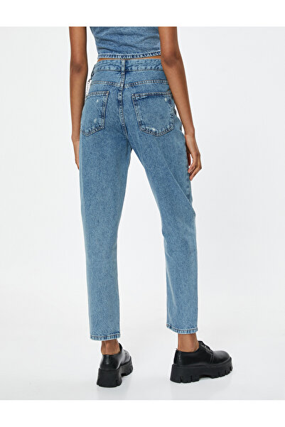 Koton Roztrhané džíny Kalhoty Standardní řetízek v pase Detailní kapsa Bavlna - Mom Jean