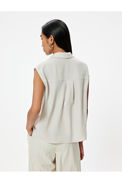Koton Crepe Fabric Sleeveless Shirt - Covered Pocket Detail