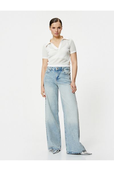 Koton Crop Mesh T-Shirt Polo λαιμόκοψη κοντό μανίκι