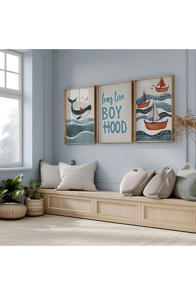 woodhomeworks Дървена рамка от 3 части за детска стая, картина за дома, хол, спалня, балкон, декор