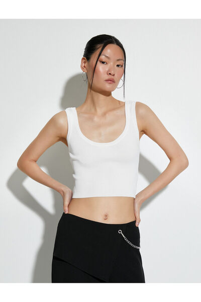 Koton Crop Athlete Dicker Träger U-Ausschnitt Gerippt