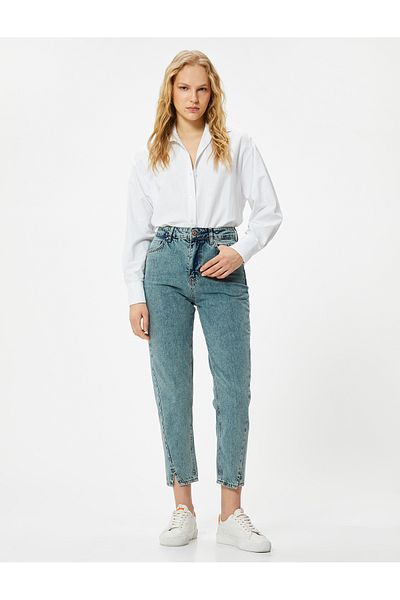 Koton Mom-Jeans, kurz, schmales Bein, Schlitz, detaillierte Tasche - Mom Jean