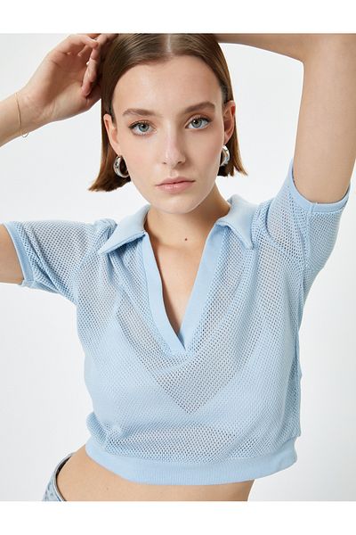 Koton Crop Mesh T-Shirt Polo s krátkým rukávem