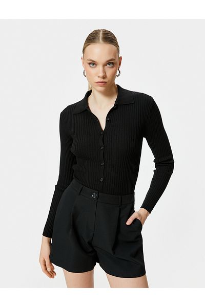 Koton Polo Collar Sweater Knitted Button