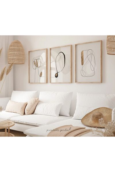 woodhomeworks Дървена рамка за абстрактна картина от 3 части за дома, хола, спалнята, балкона, декорацията Qmrc45