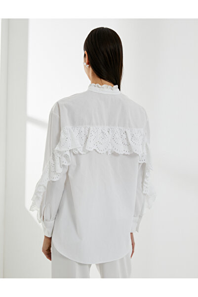 Koton Koszula z muszelki, z długim rękawem, zapinana na guziki, z dominującym kołnierzykiem, z falbanką, bawełną