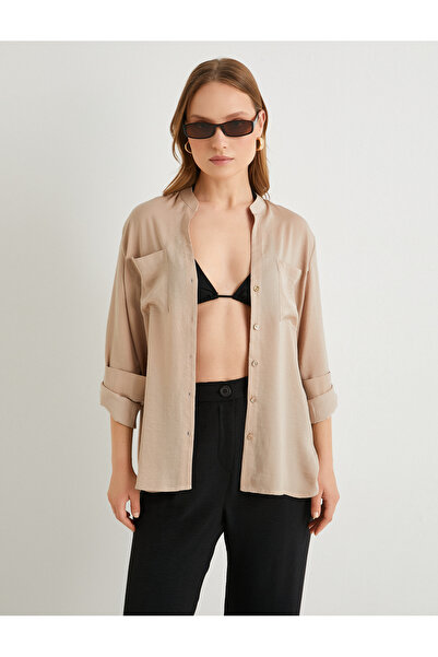 Koton Hakim Yaka Gömlek Uzun Katlamalı Kol Cepli Düğmeli Regular Fit