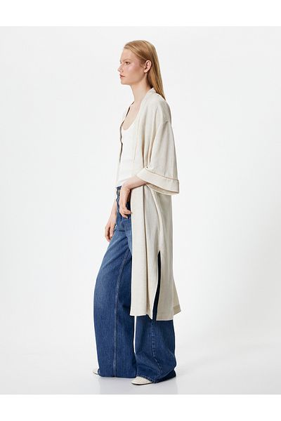 Koton Long Kimono Linen and Viscose Mix Half Sleeve