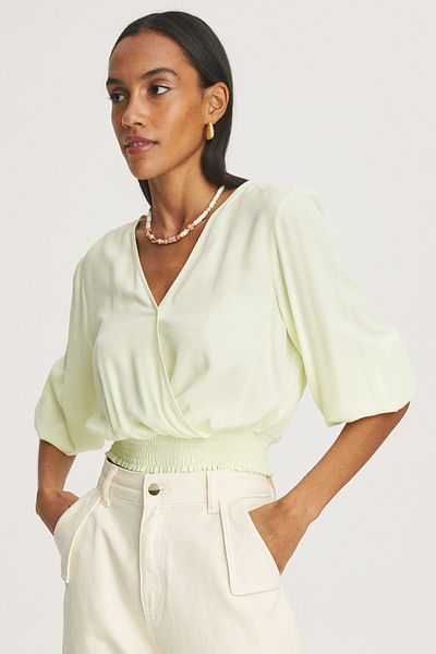 Perspective Olivia Regular Fit Double Breasted Short Lemon Color Women's Blouse