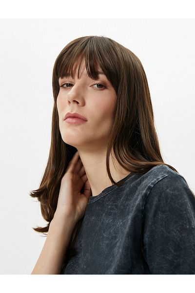 Koton T-Shirt mit Rundhalsausschnitt, kurzärmlig, Baumwolle mit blassem Effekt