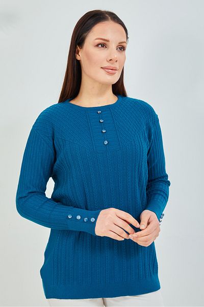 Elçelya Moda Pulover Mamă Albastru Indigo Mercerizat Flexibil Lycra Pulover Bluză Detaliată Nasturi